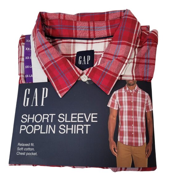 GAP Men's Red Plaid Short Sleeve Button-Up Cotton Poplin Shirt Size XX-Large - Picture 11 of 12